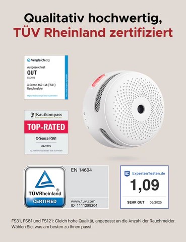 X-Sense Smart Rauchmelder XS-01-M mit SBS50 Basisstation (12 Melder)