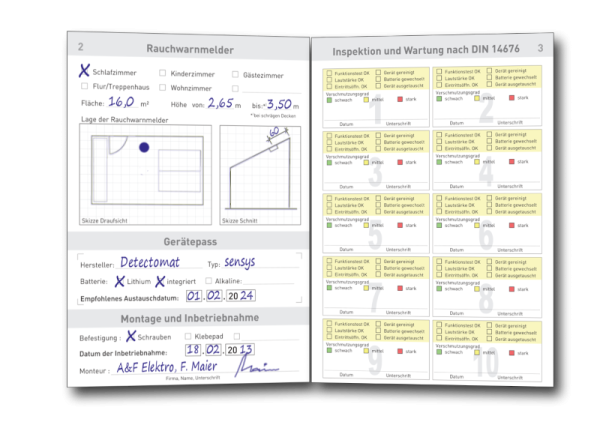 Gerätepass und Wartungsheft für Rauchwarnmelder